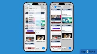Deux iPhone affichant des onglets Safari organisés en groupes