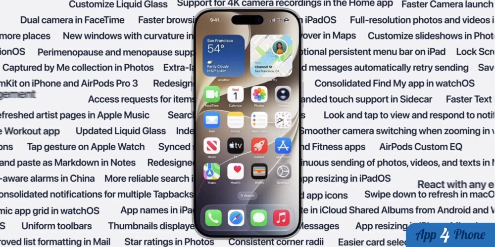iPhone affichant l’écran d’accueil d’iOS 27 et ses nouveautés