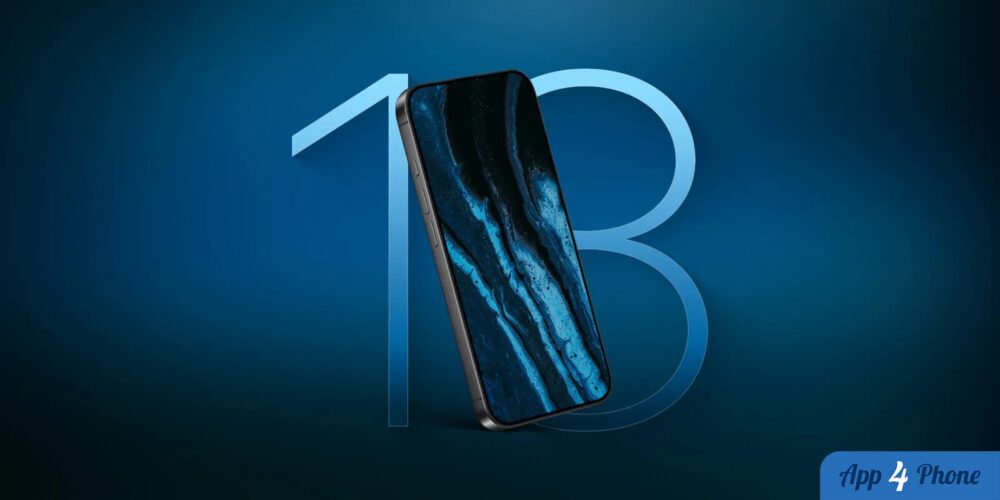 Rendu conceptuel d’un iPhone 18 incliné sur fond bleu
