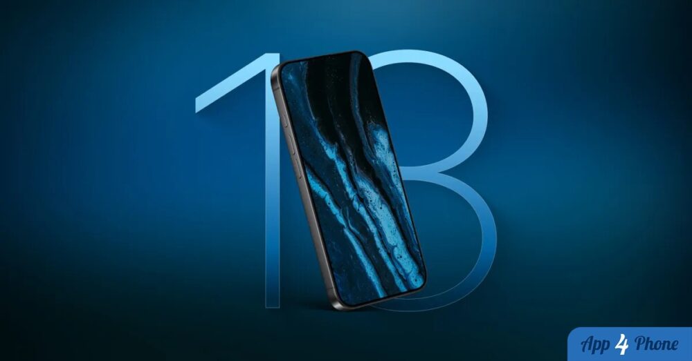Rendu conceptuel d’un iPhone 18 incliné sur fond bleu