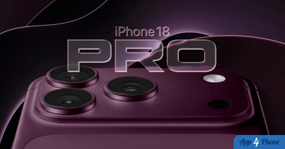Vue rapprochée du dos de l’iPhone 18 Pro violet et ses caméras