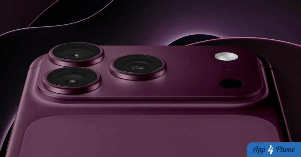 Gros plan sur le dos d’un iPhone Pro couleur bordeaux