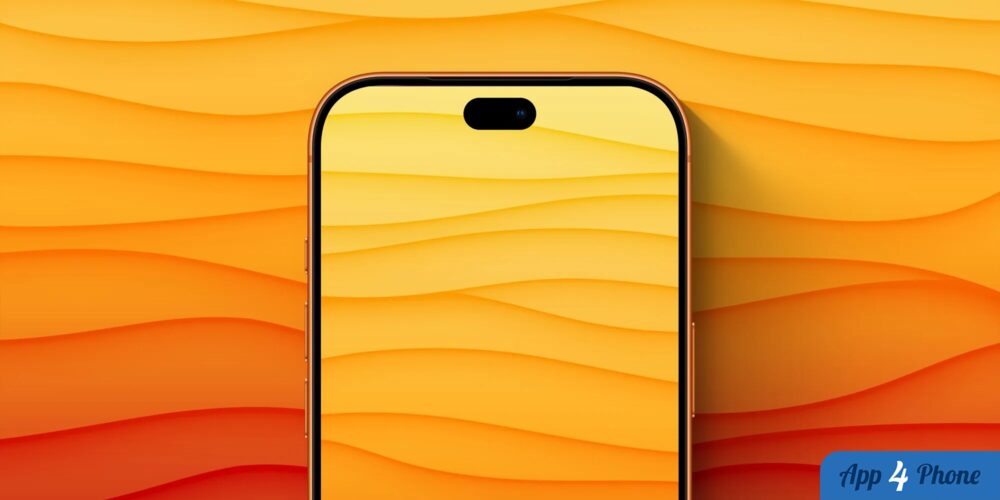 Vue rapprochée d’un iPhone orange avec écran et Dynamic Island