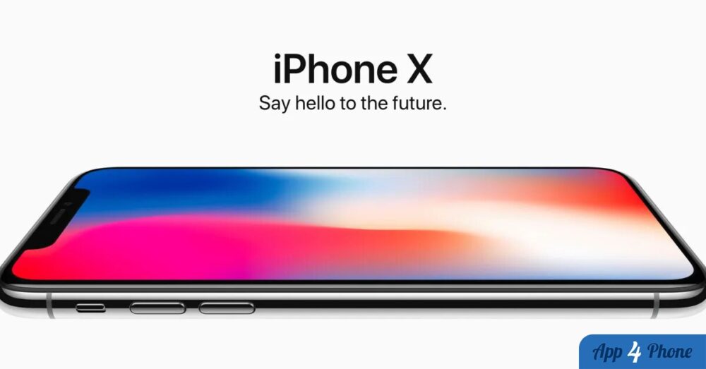 iPhone X présenté horizontalement sur fond blanc
