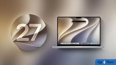 MacBook affichant macOS Golden Gate à côté du nombre 27