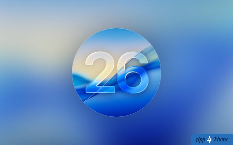 Logo graphique de macOS 26 sur fond bleu dégradé