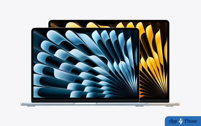 Deux MacBook Air affichant des fonds d’écran colorés