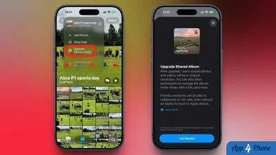 Deux écrans iPhone montrant la création d’un album partagé