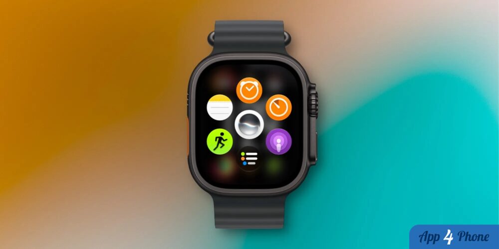 Apple Watch noire affichant plusieurs icônes d’applications sur son écran