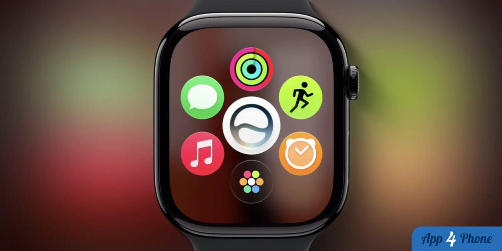 Rendu d’une Apple Watch présentant son écran d’applications watchOS