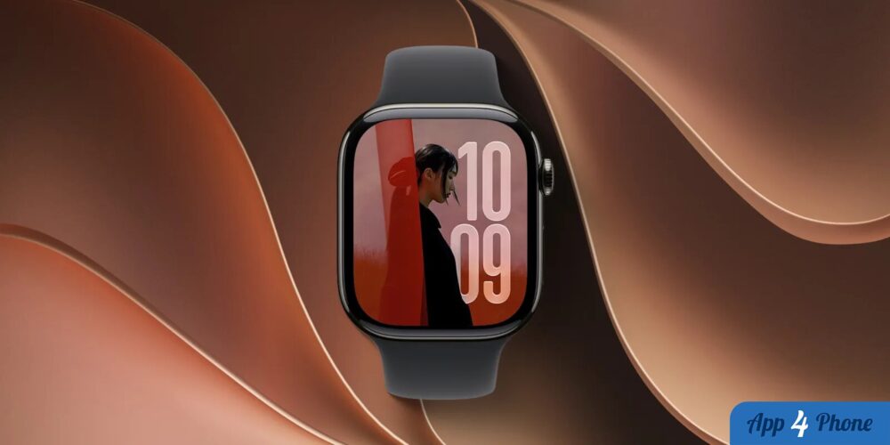 Apple Watch noire présentant un cadran photo aux grands chiffres