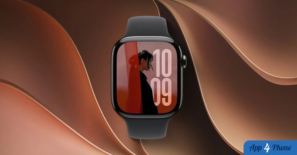Apple Watch noire affichant un cadran photo aux grands chiffres