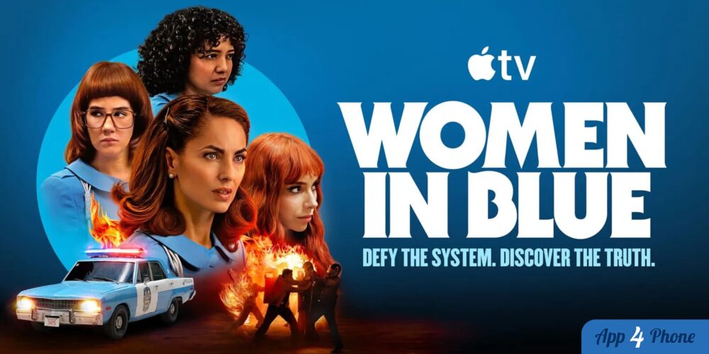 Visuel promotionnel de Women in Blue avec policières et voiture en feu