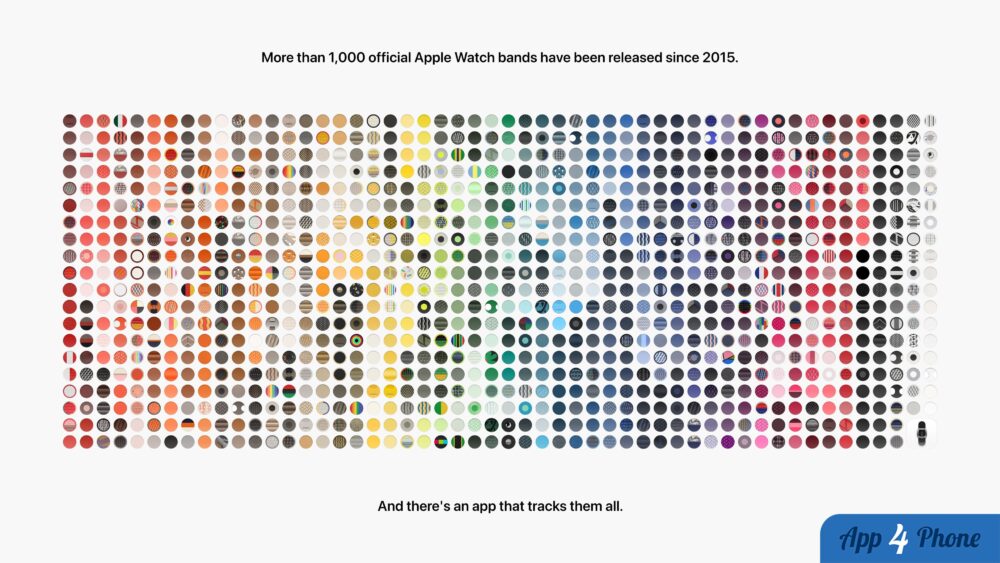 Illustration montrant plus de mille bracelets Apple Watch colorés