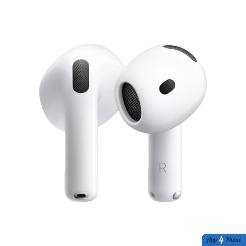 Vue rapprochée de deux écouteurs AirPods 5 blancs.
