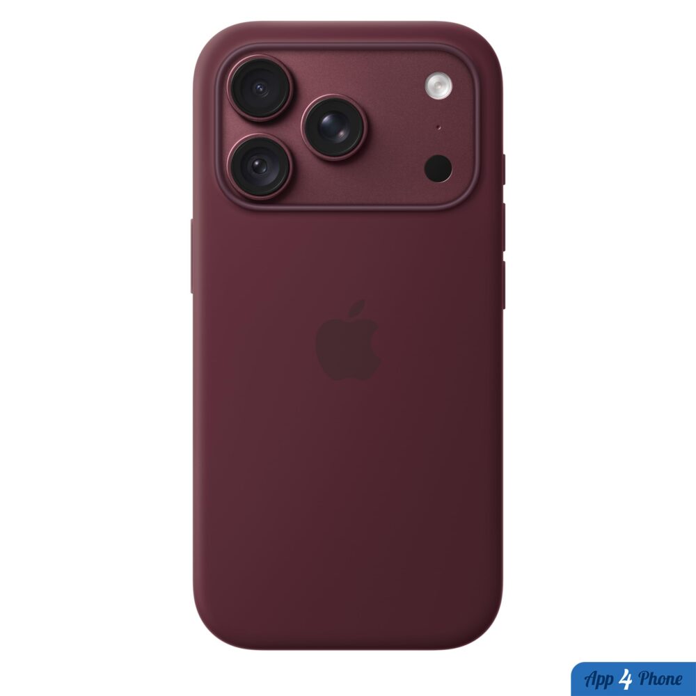 Étui bordeaux Apple protégeant l’arrière d’un iPhone 18 Pro