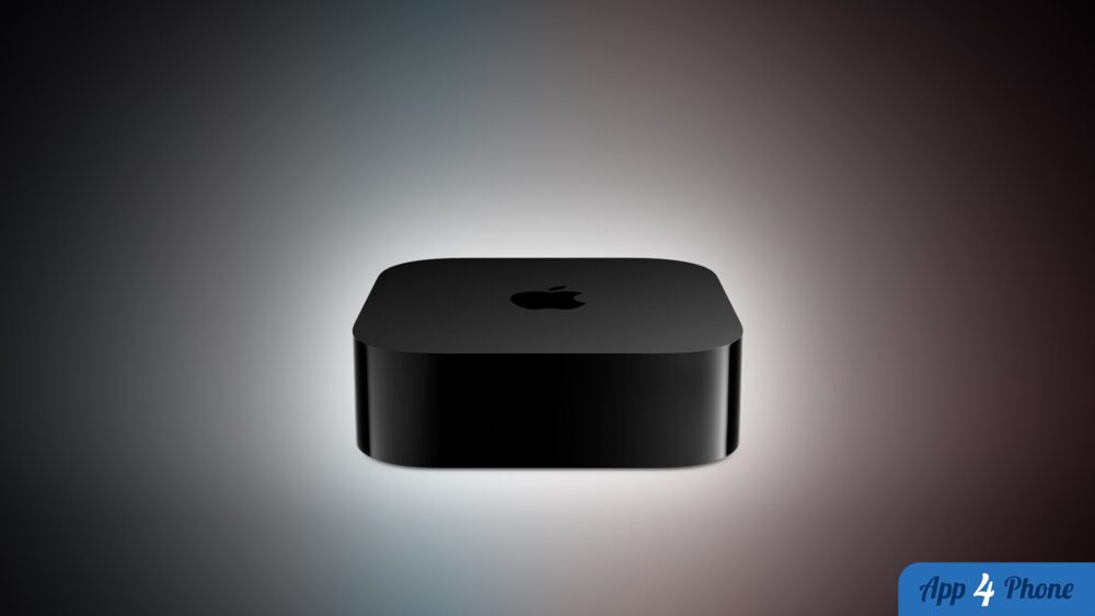 Boîtier noir Apple TV 4K présenté sur fond sombre