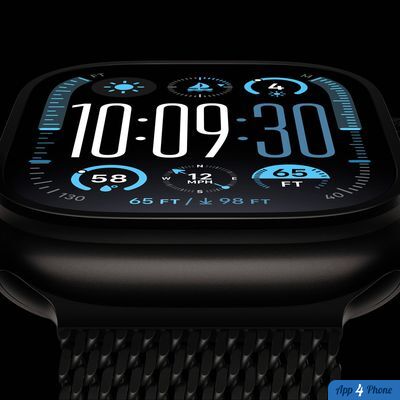 Rendu d’une Apple Watch affichant un cadran riche en données