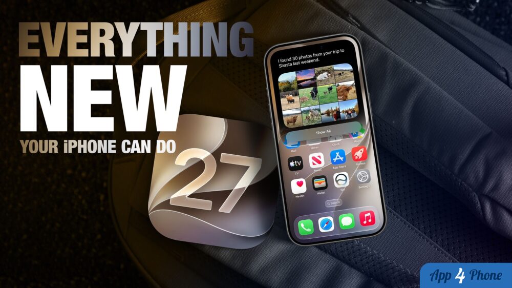 iPhone affichant iOS 27 devant une illustration du système Apple