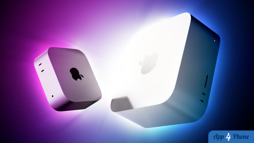 Mac mini et Mac Studio Apple sur fond lumineux
