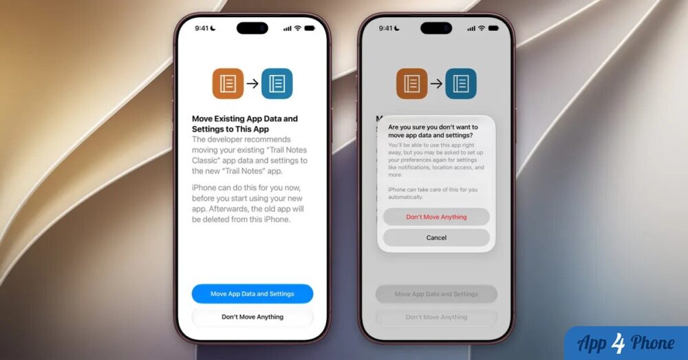 Deux iPhone affichent le transfert de données entre applications