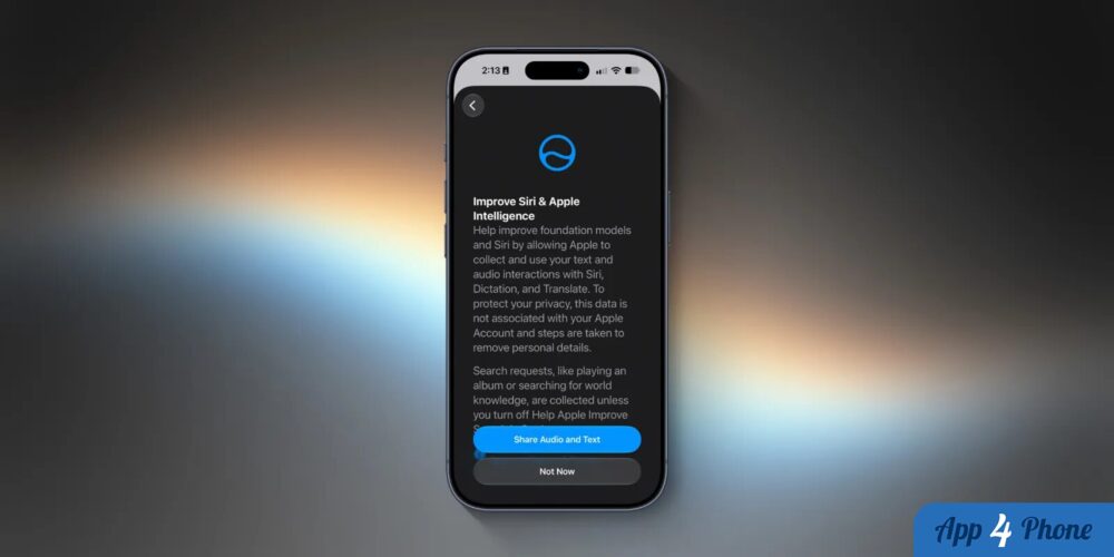Écran iPhone présentant l’option d’amélioration de Siri et Apple Intelligence