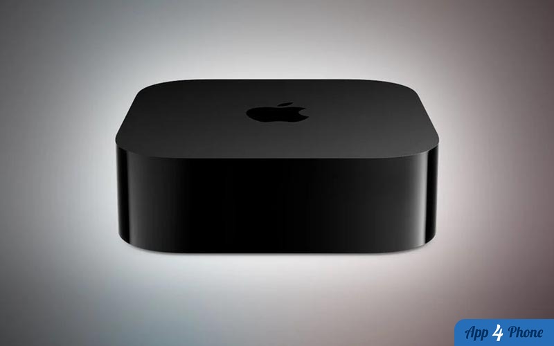 Apple TV 4K noire vue de face sur fond dégradé