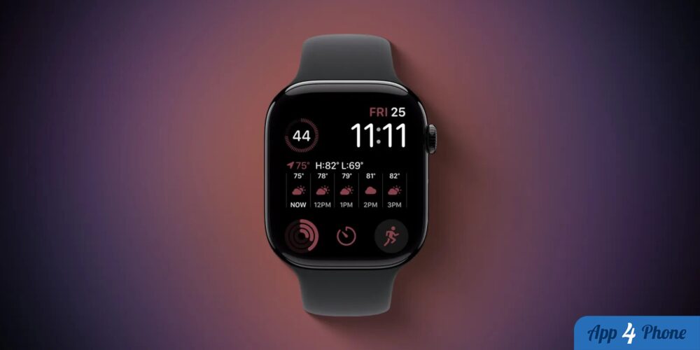 Apple Watch présentant le cadran Modular avec informations météo détaillées