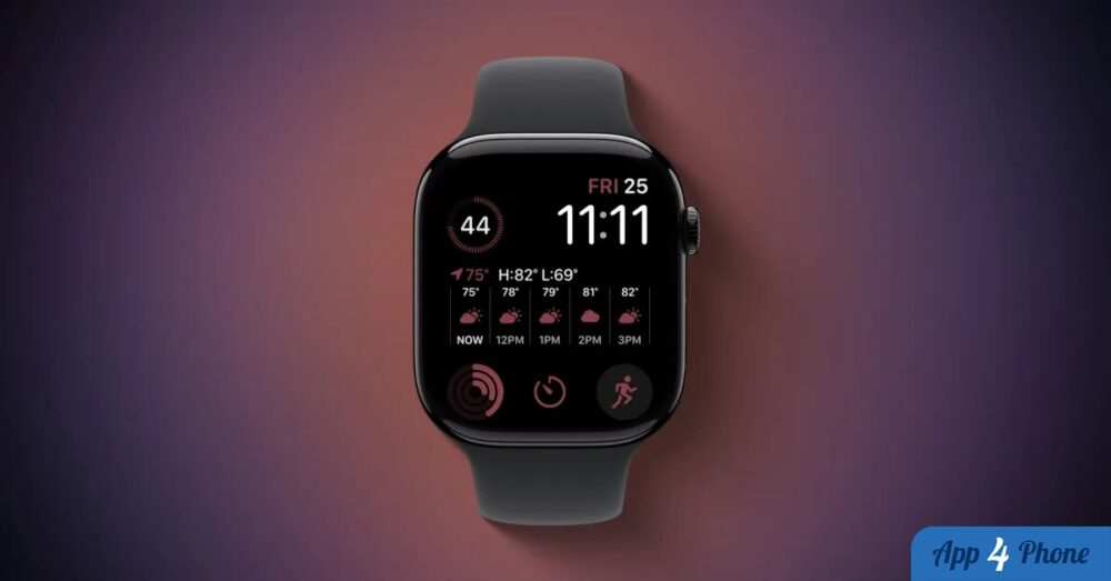 Apple Watch affichant le cadran Modular avec météo et complications