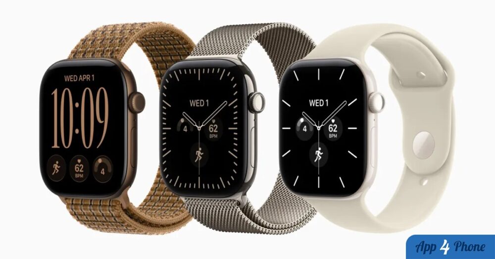 Trois Apple Watch présentées avec différents bracelets et cadrans