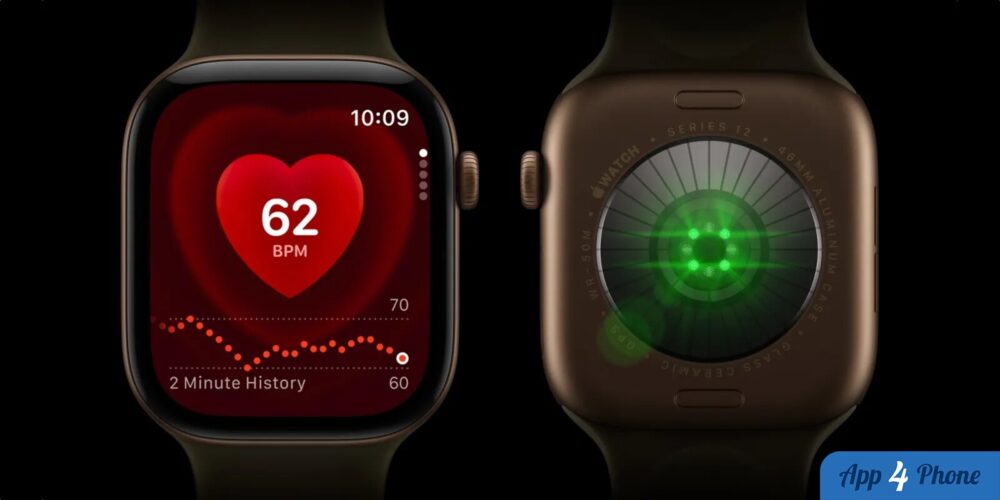 Deux Apple Watch affichent le rythme cardiaque et leurs capteurs optiques