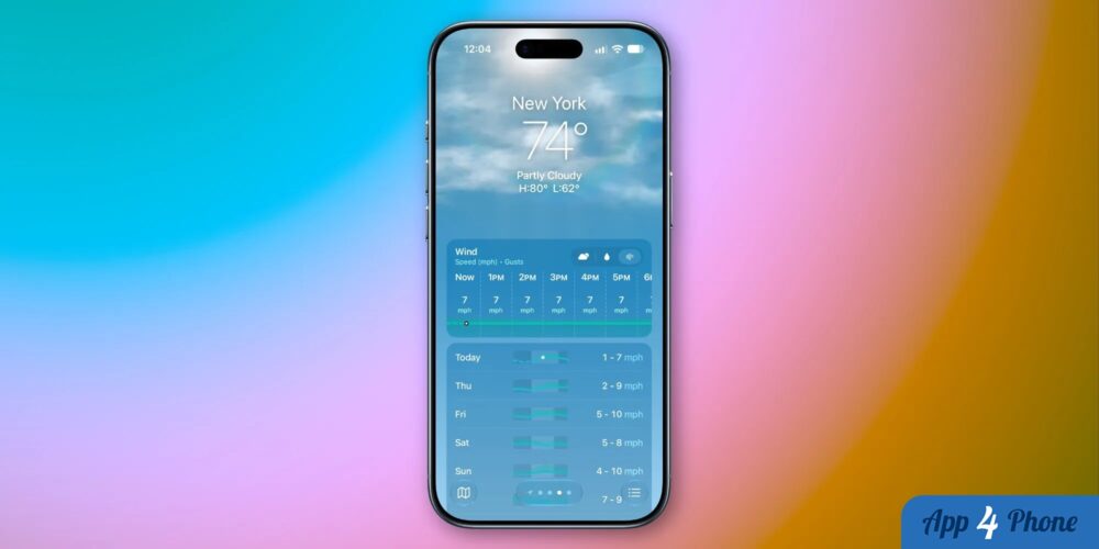 Prévisions de vent affichées sur l’application Apple Weather
