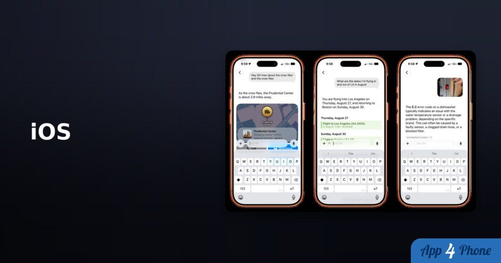 Trois écrans iPhone montrent des réponses de Siri à diverses demandes