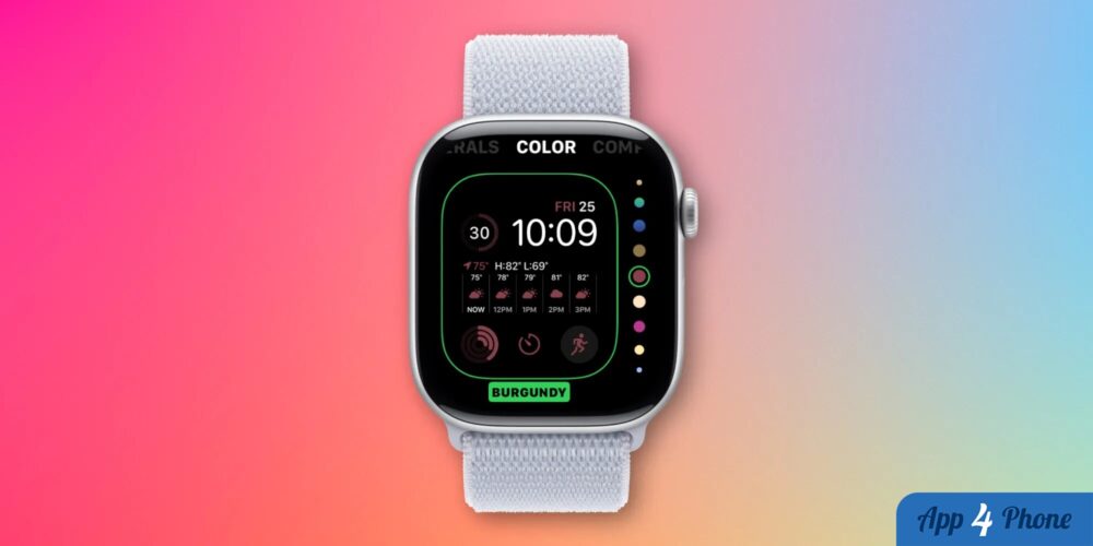 Apple Watch affichant le cadran Modular avec plusieurs couleurs disponibles