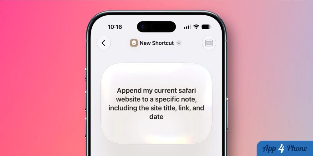 Écran d’un iPhone montrant un nouveau raccourci dans l’app Raccourcis