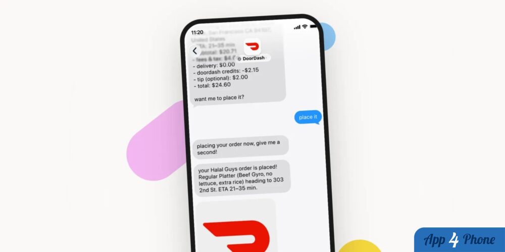 Écran de messages confirmant une commande DoorDash