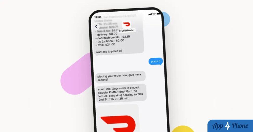 Téléphone affichant une commande DoorDash passée par messages
