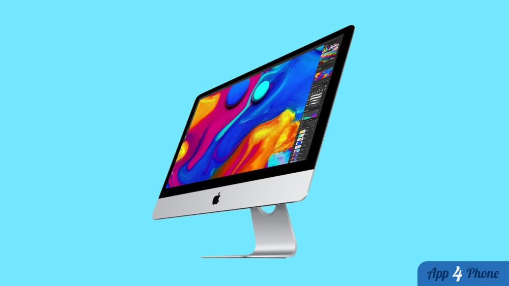 iMac 21,5 pouces argenté affichant une image colorée