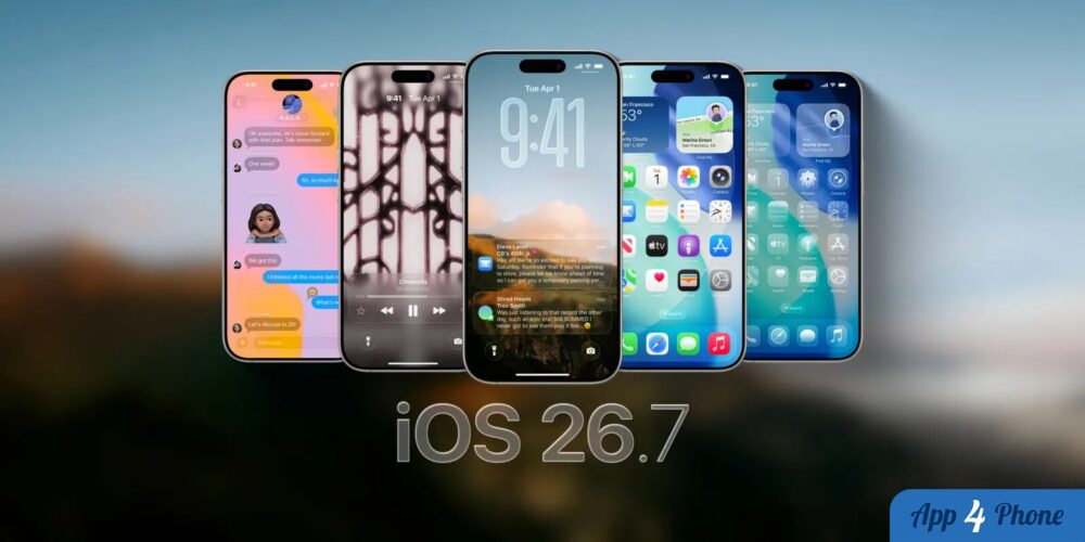 Montage de plusieurs iPhone présentant iOS 26.7