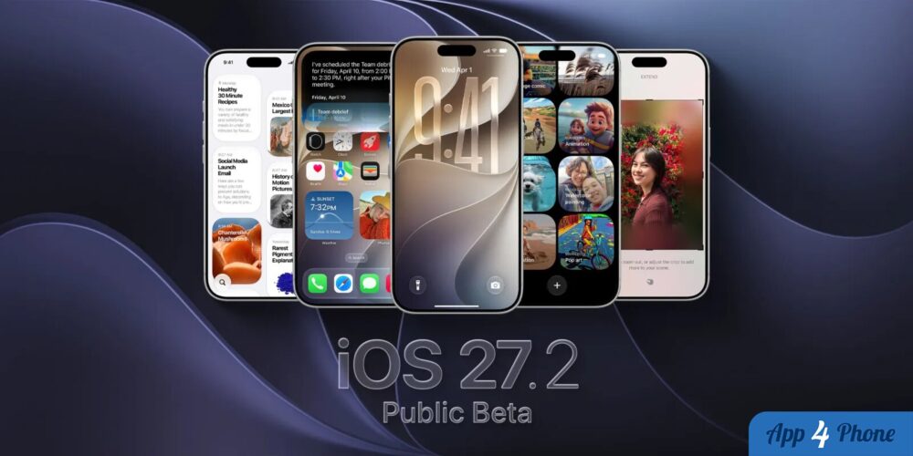 Plusieurs iPhone affichant l’interface et la version iOS 27.2