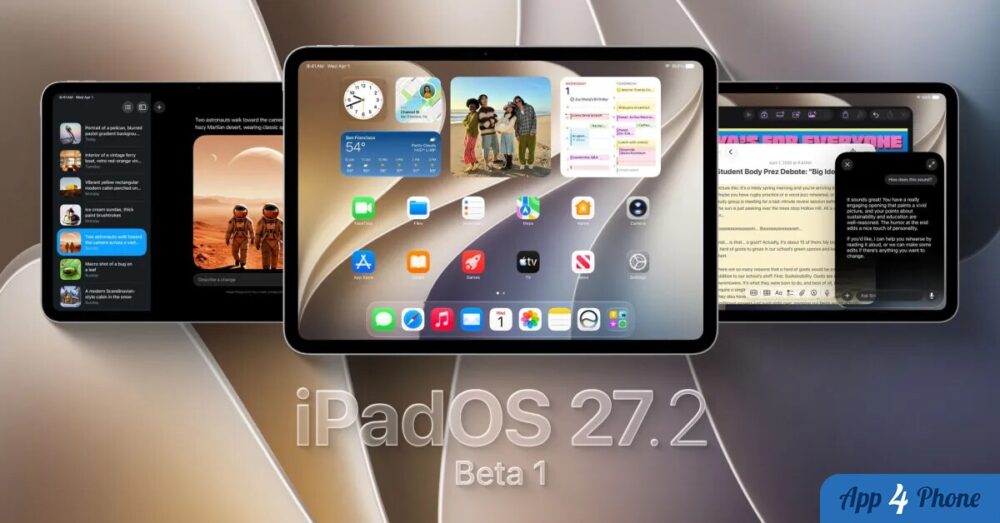 Montage de plusieurs iPad affichant iPadOS 27.2 bêta 1