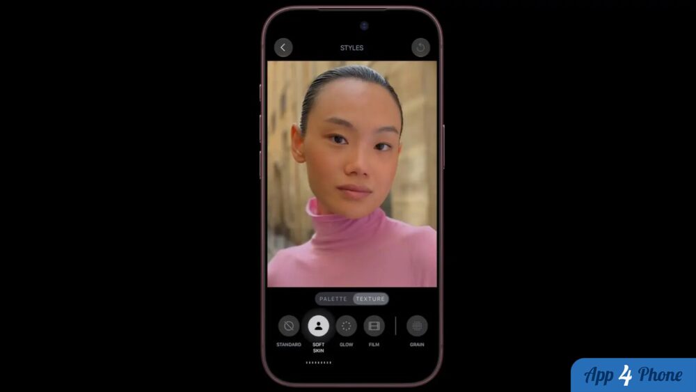 iPhone affichant les contrôles Texture et Grain de l’appareil photo