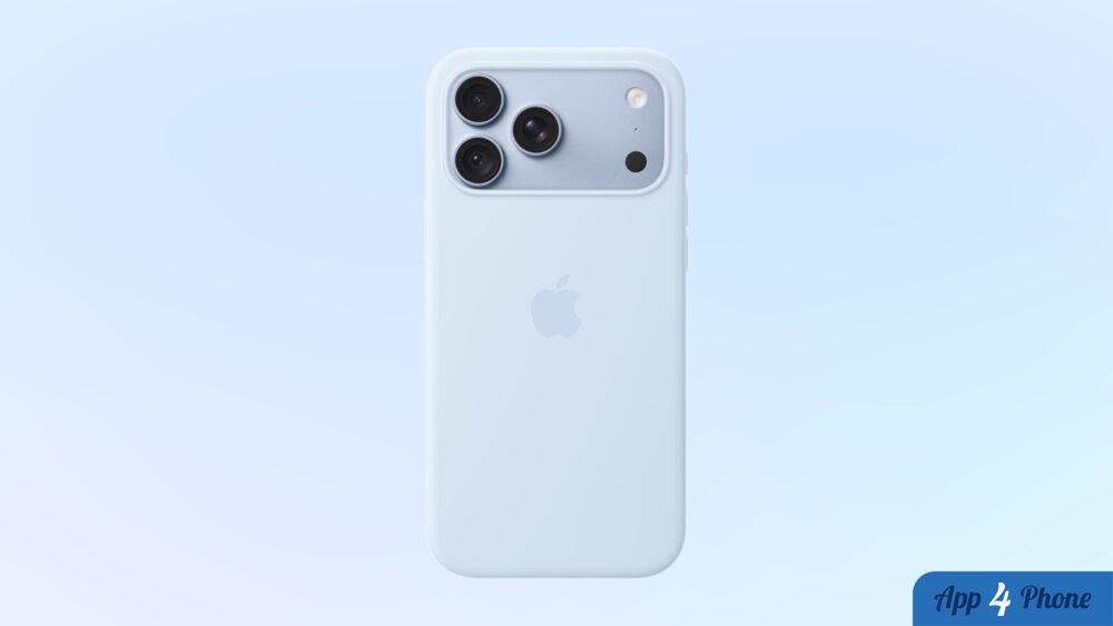 iPhone Pro bleu dans une coque protectrice blanche