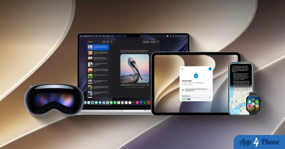 Appareils Apple affichant des interfaces de versions bêta
