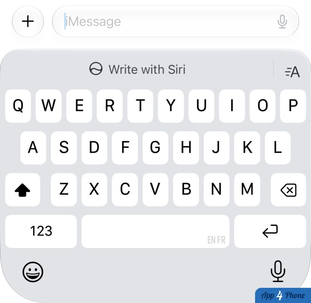 Clavier iPhone affichant la fonction d’écriture assistée par Siri