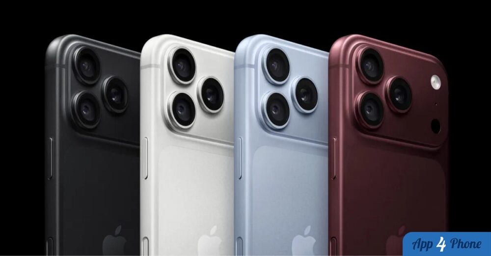 Quatre iPhone 18 Pro vus de dos, en différentes couleurs