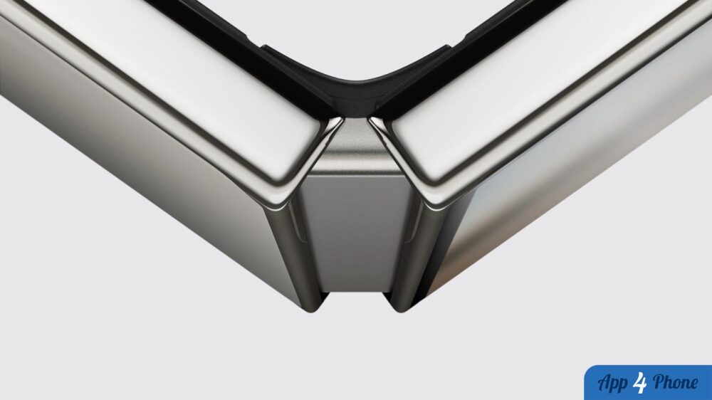 Détail de la charnière métallique d’un téléphone pliable