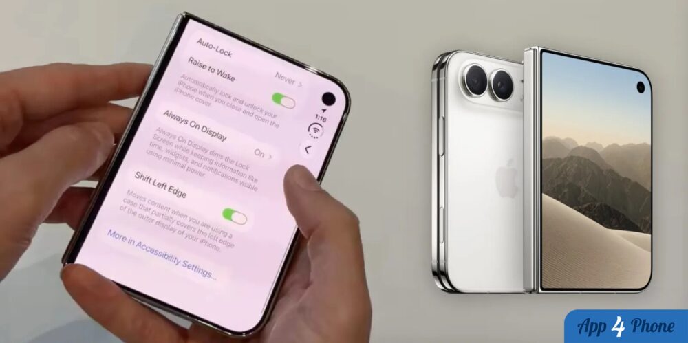 iPhone Duo ouvert présenté avec le réglage Shift Left Edge