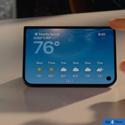Écran carré affichant la météo sur un appareil domestique connecté