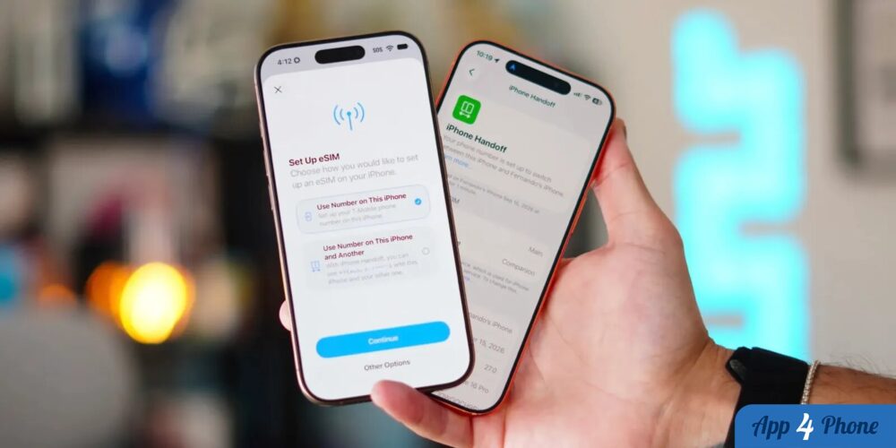 Deux iPhone présentent l’activation d’un numéro partagé via Handoff